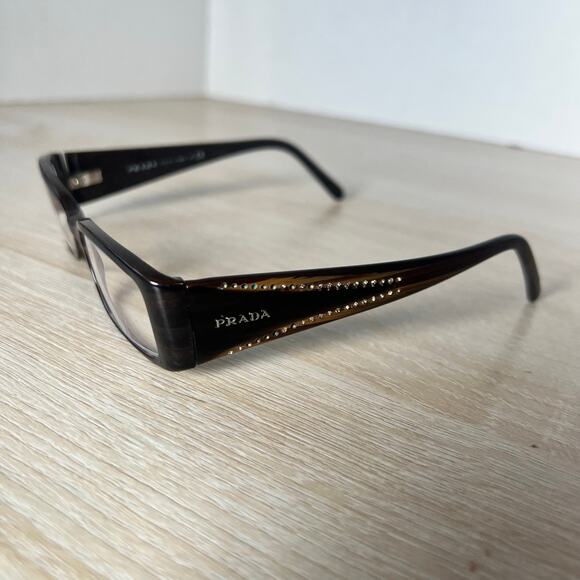 Prada VPR25I 7N6-1O1 Eyeglasses Brown Rhinestones Frames 50-15-135 READ - Picture 3 of 11